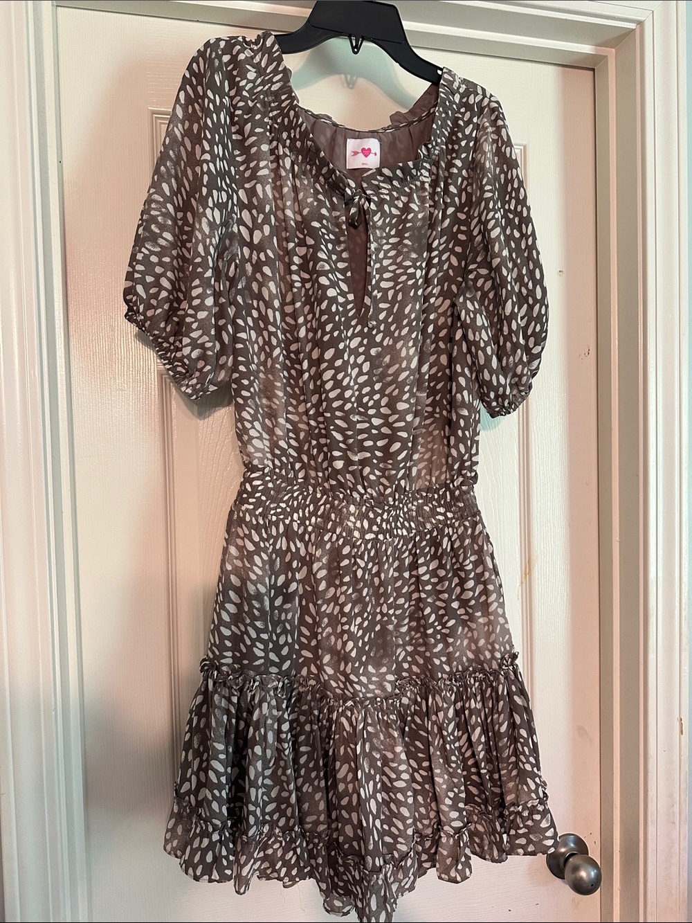 Buddy Love Taupe and White Printed Tiered Dress
